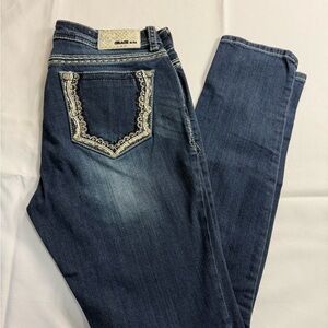 Grace in LA Blue Straight Leg Jeans with Chevron‎ Embroidery